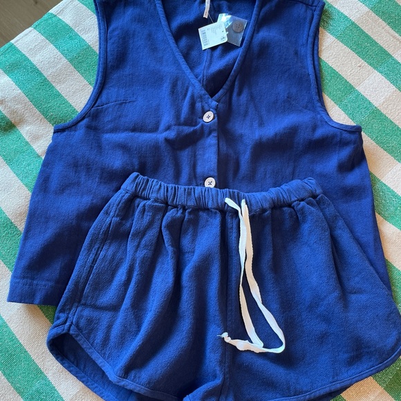 NEW Free People So Fresh Vest Set In Navy Blue - Picture 13 of 14
